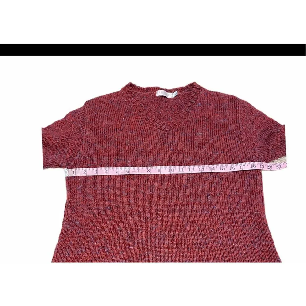 Relais Knitwear Chunky Knit V-Neck Sweater Multicolor knit Details Red Large‎ - Picture 6 of 9